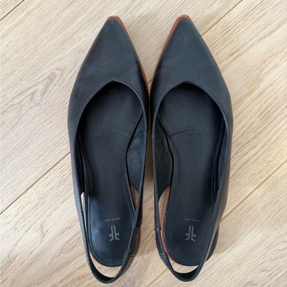 Frye Black Leather Slingback Flats